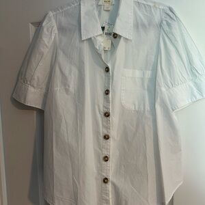 Maeve Ivory Button Down Shirt with Puff Sleeves
